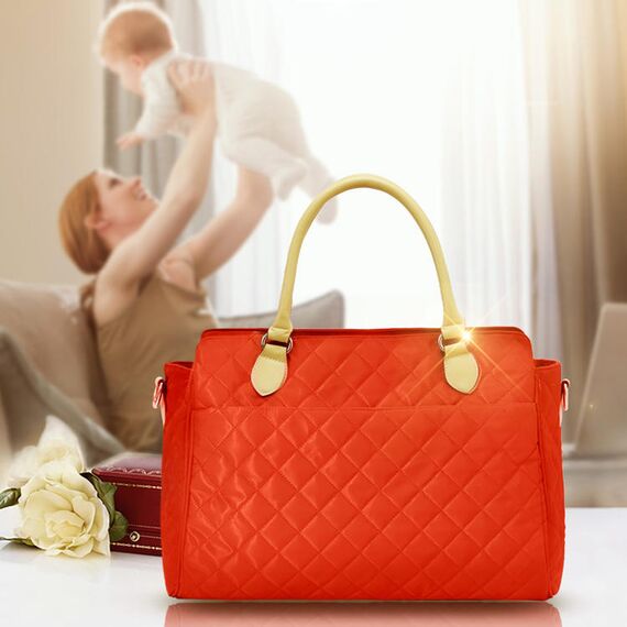Sunveno Styler Fashion Diaper Bag 25.9L With 11 Pockets And Shoulder Strap, Color: Orange, 7 image