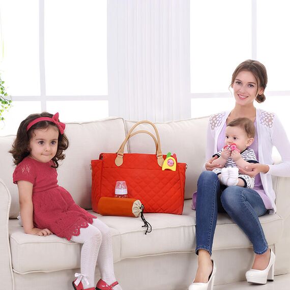 Sunveno Styler Fashion Diaper Bag 25.9L With 11 Pockets And Shoulder Strap, Color: Orange, 8 image