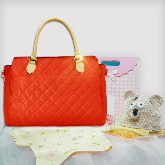 Sunveno Styler Fashion Diaper Bag 25.9L With 11 Pockets And Shoulder Strap, Color: Orange, 9 image