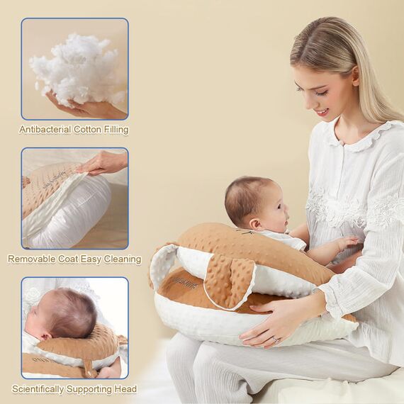 Sunveno Baby Anti-Reflux Feeding Pillow With C Shaped Seating Pillow 0-2 Years, Color: Coffee, 3 image