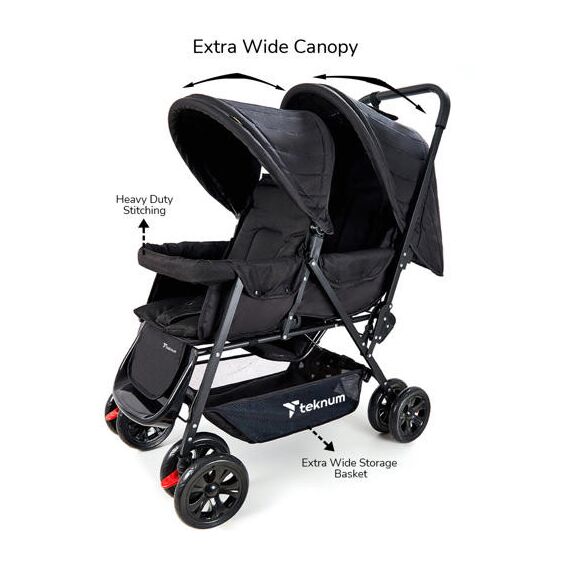 Teknum Double Baby Stroller Twin 6-36 Months 20Kg, Color: Black, 3 image