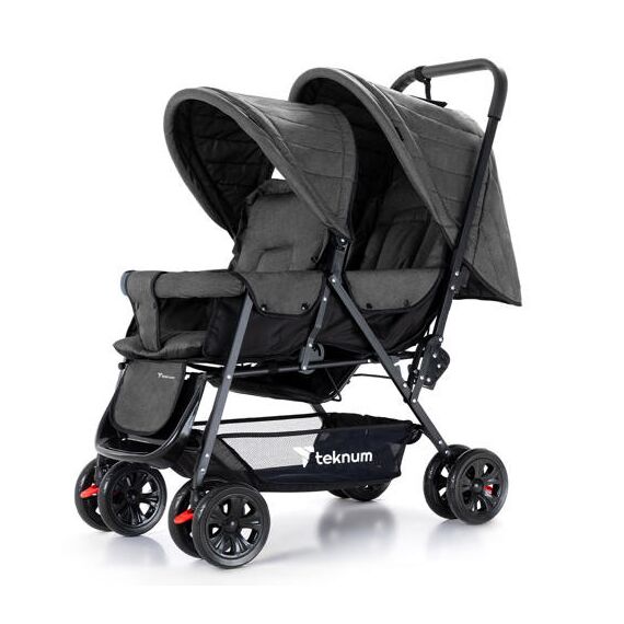 Teknum Double Baby Stroller Twin 6-36 Months 20Kg, Color: Dark Grey