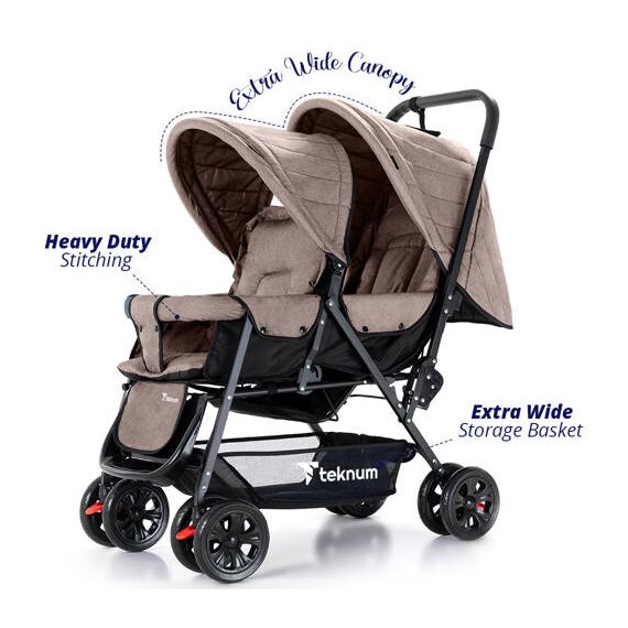 Teknum Double Baby Stroller Twin 6-36 Months 20Kg, Color: Khaki, 5 image