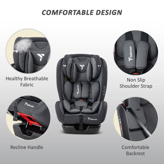 Teknum Evolve 2 Car Seat Group 0+/1/2/3 0–12 Years Up To 36Kg, Color: Grey, 6 image