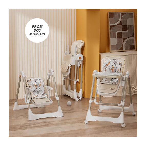 Teknum 5-In-1 Swing With High Chair Lockable Wheels 6–36 Months Up To 20Kg, Color: Ivory, 3 image