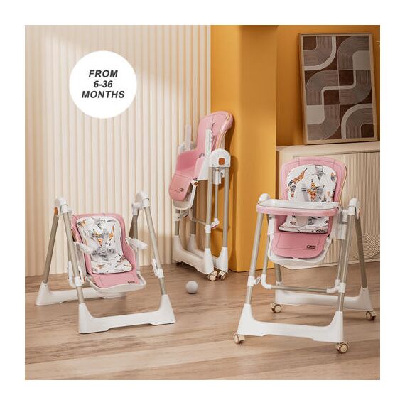 Teknum 5-In-1 Swing With High Chair Lockable Wheels 6–36 Months Up To 20Kg, Color: pink, 2 image
