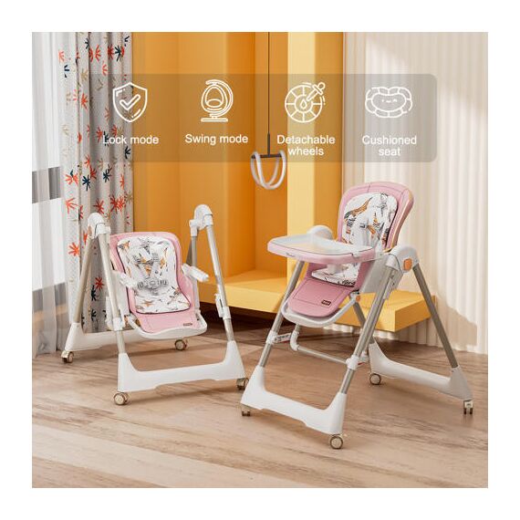 Teknum 5-In-1 Swing With High Chair Lockable Wheels 6–36 Months Up To 20Kg, Color: pink, 5 image