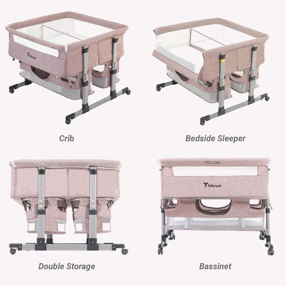 Teknum Twin Bed Side Fellow Crib 0–2 Years Up To 50Kg, Color: pink, 7 image