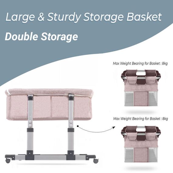 Teknum Twin Bed Side Fellow Crib 0–2 Years Up To 50Kg, Color: pink, 9 image
