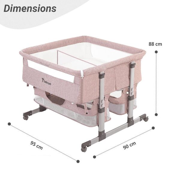 Teknum Twin Bed Side Fellow Crib 0–2 Years Up To 50Kg, Color: pink, 12 image