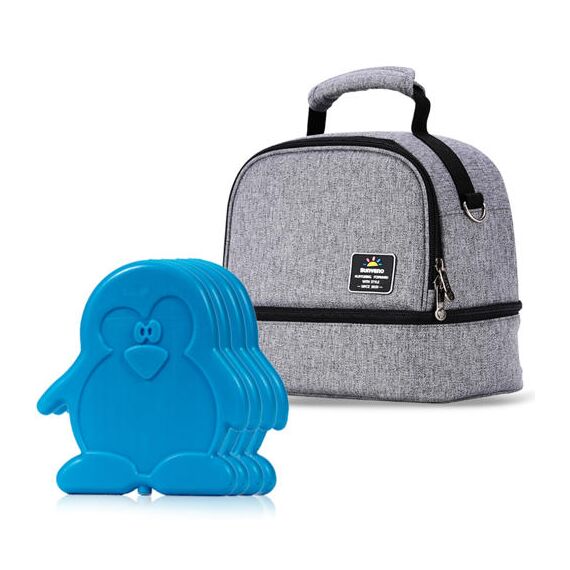Sunveno Insulated Bottle/Lunch Bag 9L With 4 Penguin Ice Packs – Grey