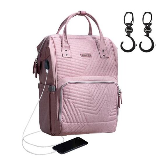 Sunveno Diaper Bag With Usb Port And Stroller Hooks, Color: pink