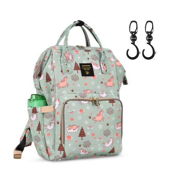 Sunveno Diaper Bag Xl Green Dream With Stroller Hooks, Color: Mint Green