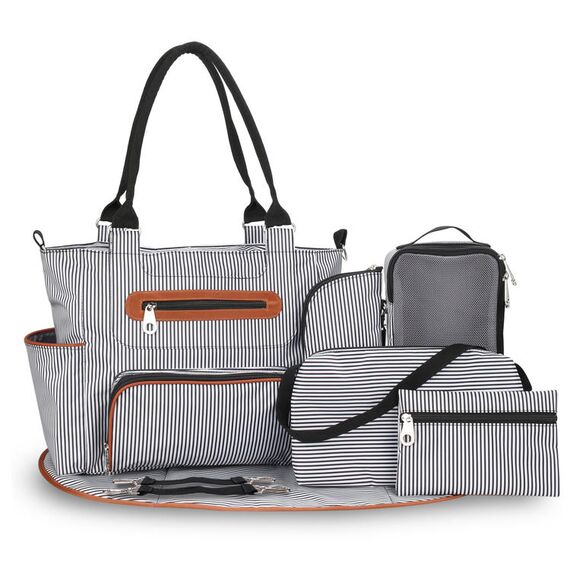 Little Story Diaper Bag Set Of 6 With Hooks, Color: Black