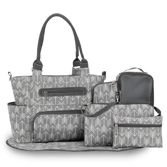 Little Story Diaper Bag Set Of 6 With Hooks, Color: Melange Grey
