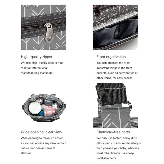 Little Story Diaper Bag Set Of 6 With Hooks, Color: Melange Grey, 16 image