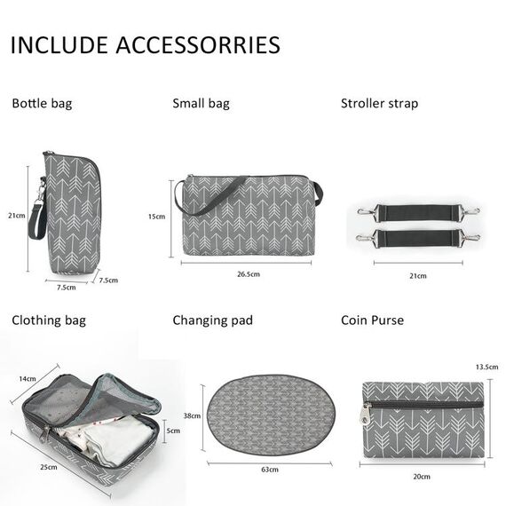 Little Story Diaper Bag Set Of 6 With Hooks, Color: Melange Grey, 17 image