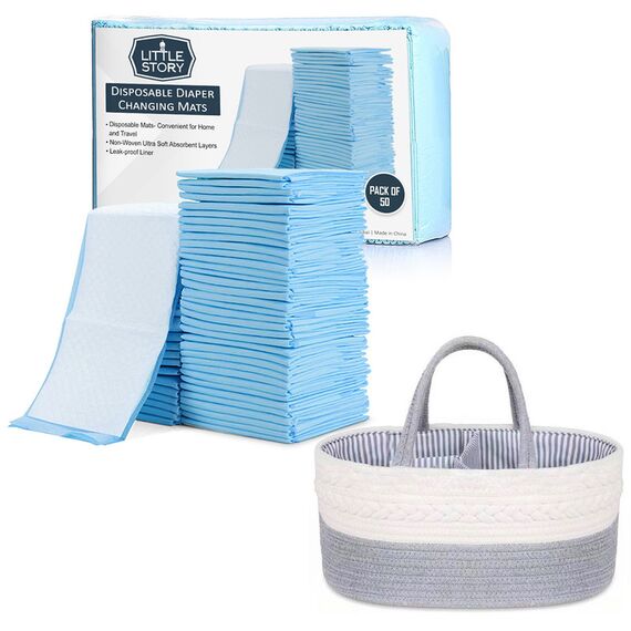 Little Story Diaper Caddy With 50Pcs Changing Mats, Color: Grey