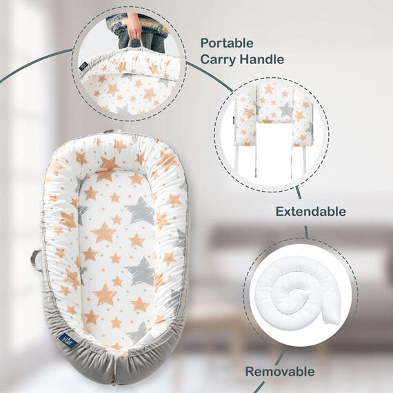 Little Story Fiberfill Newborn Lounger Bed With Feeding Pillow, Color: Multicolor, 7 image