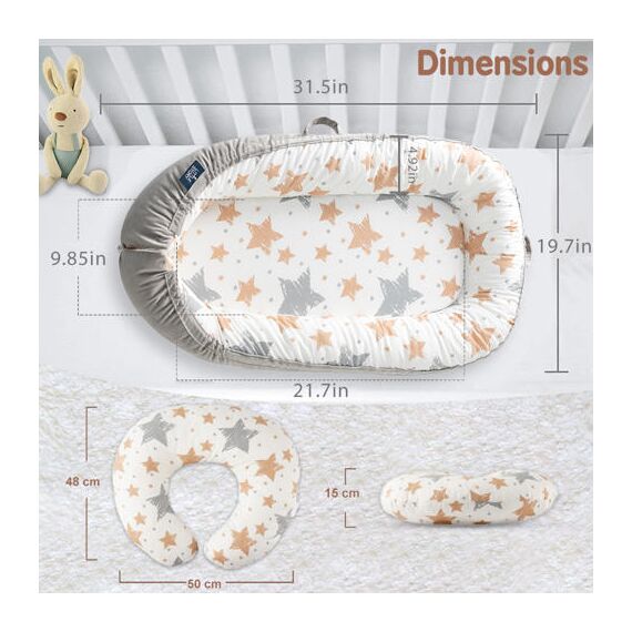 Little Story Fiberfill Newborn Lounger Bed With Feeding Pillow, Color: Multicolor, 13 image