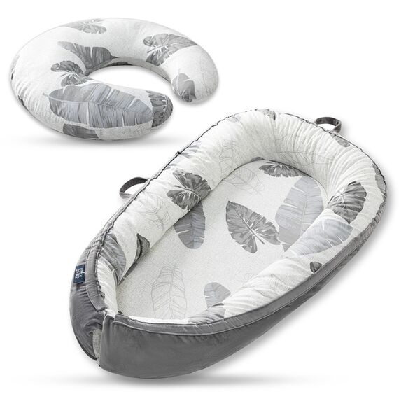 Little Story Fiberfill Newborn Lounger Bed With Feeding Pillow, Color: Grey