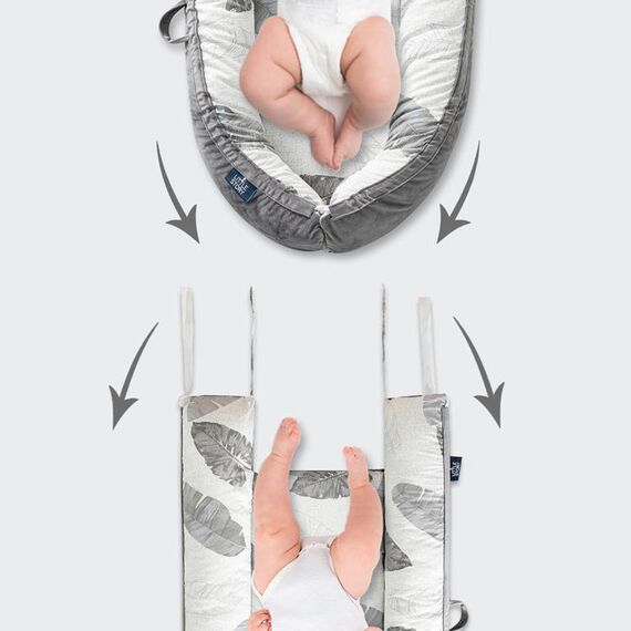 Little Story Fiberfill Newborn Lounger Bed With Feeding Pillow, Color: Grey, 7 image