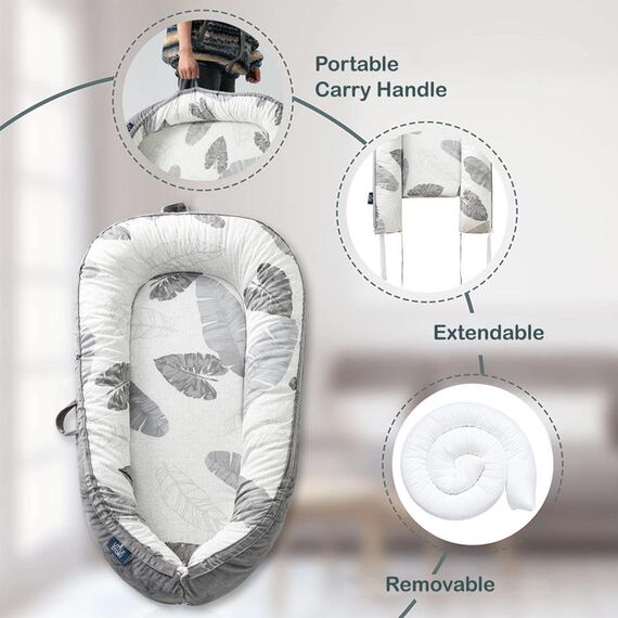 Little Story Fiberfill Newborn Lounger Bed With Feeding Pillow, Color: Grey, 8 image