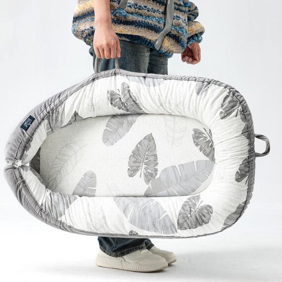Little Story Fiberfill Newborn Lounger Bed With Feeding Pillow, Color: Grey, 9 image
