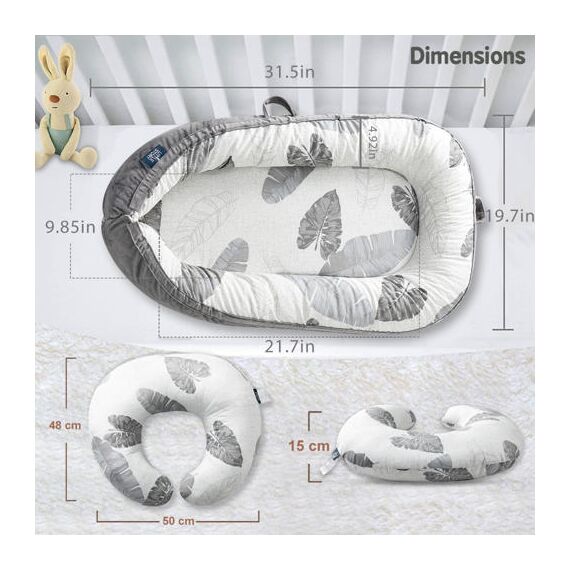Little Story Fiberfill Newborn Lounger Bed With Feeding Pillow, Color: Grey, 16 image