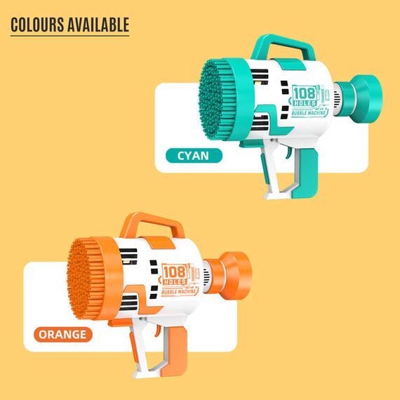 Little Story 108 Holes Bubble Machine Gun With Light For Kids Indoor & Outdoor, Color: Orange, 7 image