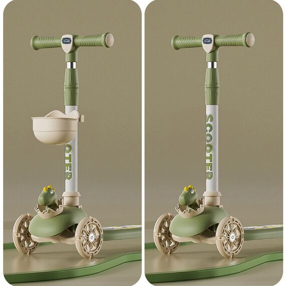 Little Story Kids Scooter & Ride-On Dinosaur Design With Seat & Basket 2-In-1, Color: Green, 5 image