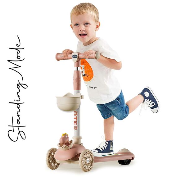 Little Story Kids Scooter & Ride-On Dinosaur Design With Seat & Basket 2-In-2, Color: pink, 2 image