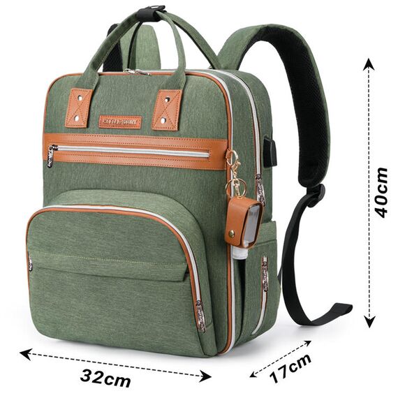 Little Story 2In1 Diaper Bag With Sanitizer Bottle Keychain & Stroller Hooks, Color: Green, 6 image