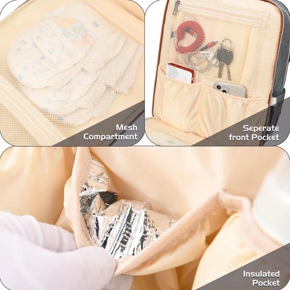 Little Story 2In1 Diaper Bag With Sanitizer Bottle Keychain & Stroller Hooks, Color: Grey, 4 image