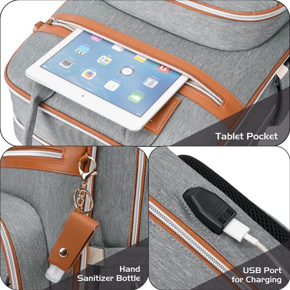 Little Story 2In1 Diaper Bag With Sanitizer Bottle Keychain & Stroller Hooks, Color: Grey, 5 image