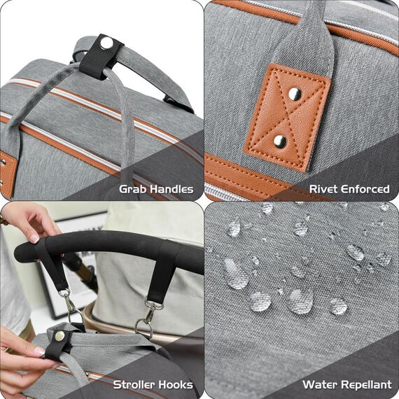 Little Story 2In1 Diaper Bag With Sanitizer Bottle Keychain & Stroller Hooks, Color: Grey, 6 image