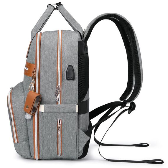 Little Story 2In1 Diaper Bag With Sanitizer Bottle Keychain & Stroller Hooks, Color: Grey, 8 image