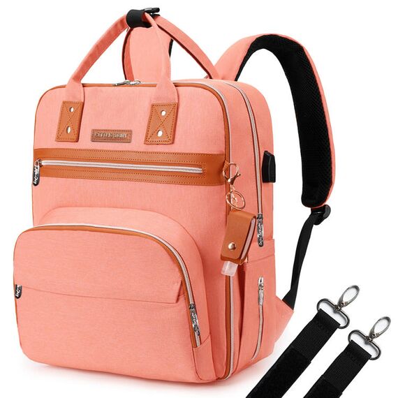 Little Story 2In1 Diaper Bag With Sanitizer Bottle Keychain & Stroller Hooks, Color: pink