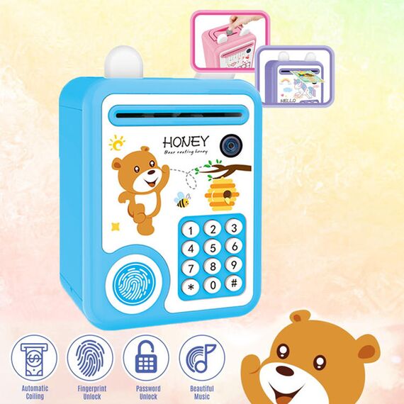 Little Story Piggy Bank With Fingerprint Lock & Music, Color: Blue, 2 image