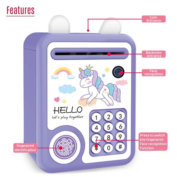 Little Story Piggy Bank With Fingerprint Lock & Music, Color: Purple, 3 image