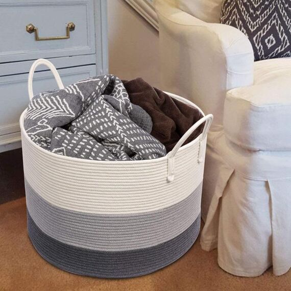 Little Story Cotton Rope Diaper Caddy Xl, Color: Grey, 5 image