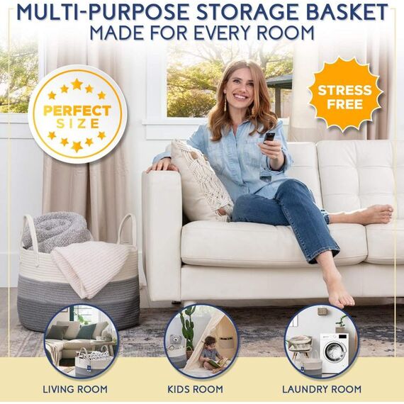 Little Story Cotton Rope Diaper Caddy Xl, Color: Grey, 6 image