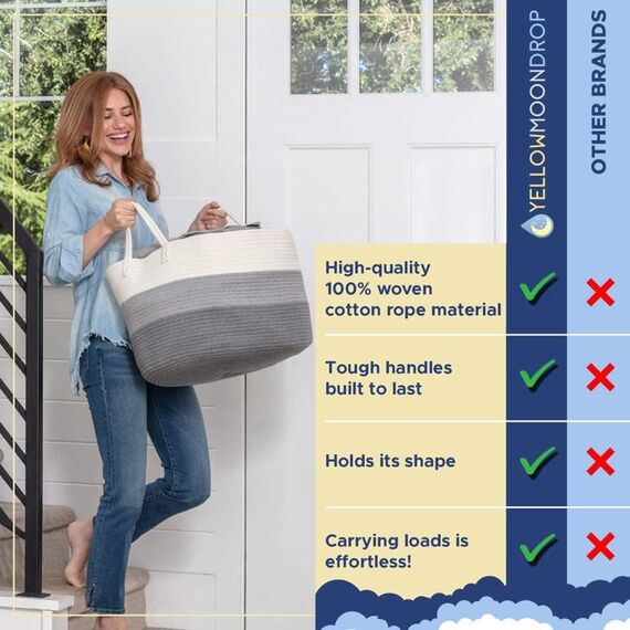Little Story Cotton Rope Diaper Caddy Xl, Color: Grey, 7 image