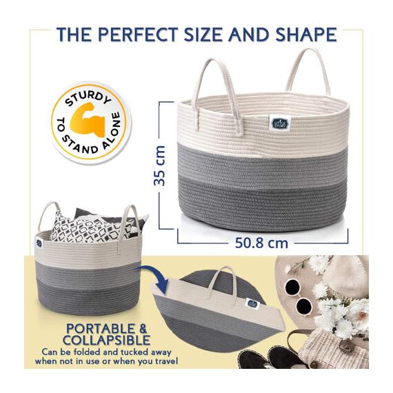 Little Story Cotton Rope Diaper Caddy Xl, Color: Grey, 9 image