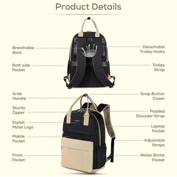 Little Story Kenzie Mom Dad Travel Diaper Backpack, Color: Black, 11 image