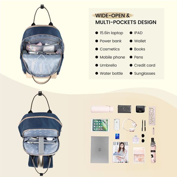 Little Story Kenzie Mom Dad Travel Diaper Backpack, Color: Navy Blue, 9 image