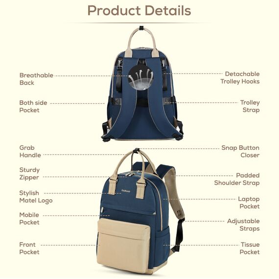 Little Story Kenzie Mom Dad Travel Diaper Backpack, Color: Navy Blue, 11 image