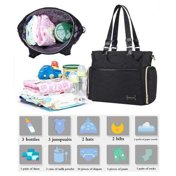 Little Story Matilda Diaper Bag, Color: Black, 6 image