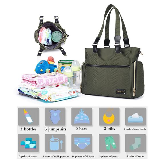 Little Story Matilda Diaper Bag, Color: Olive Green, 11 image