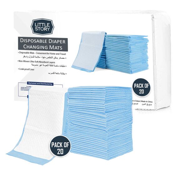 Little Story Disposable Diaper Changing Mats Pack Of 20Pcs, Color: Blue